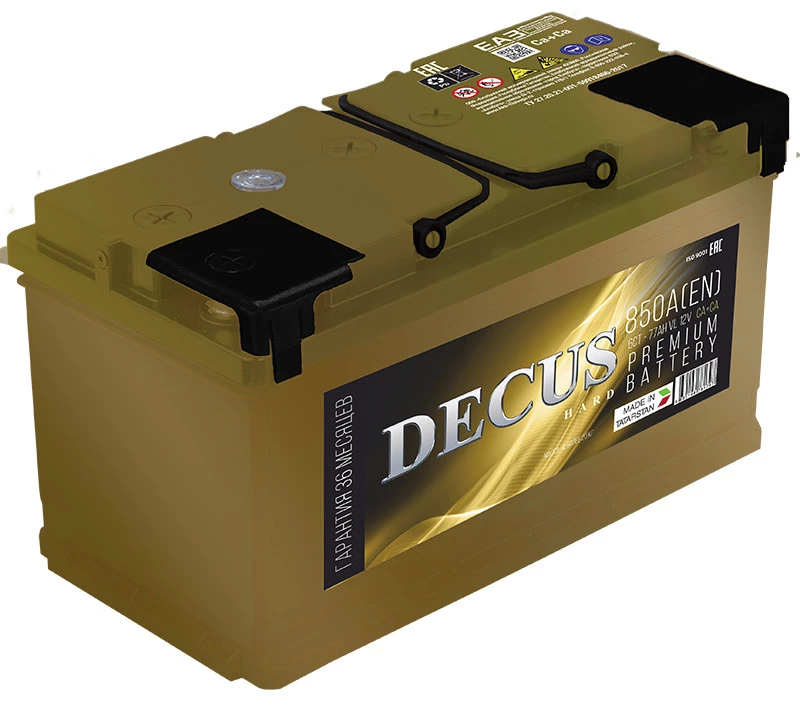 Аккумулятор легковой Decus Золото 77 ач 850А Прямая полярность
