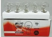 Лампа подсветки P21W 12V 21W AVS Vegas (со смещенным цоколем, BOX) (10 шт.)