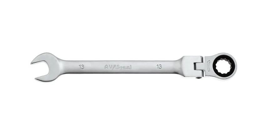 Ключ рожково-накидной трещоточный шарнирный (13) AV Steel