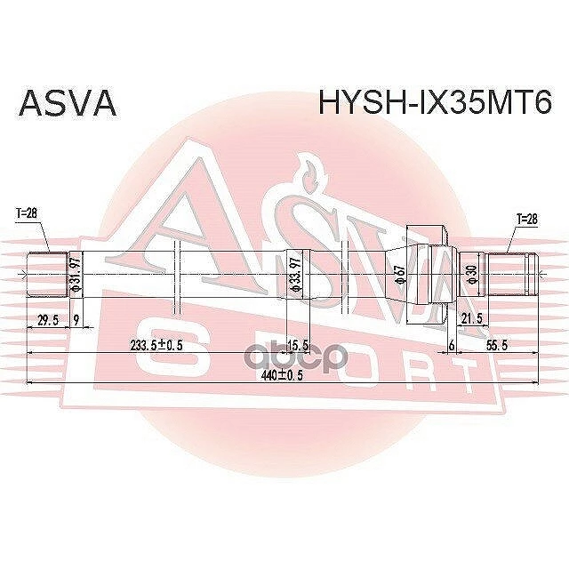 Полуось правая 28x441x28 Asva HYSH-IX35MT6