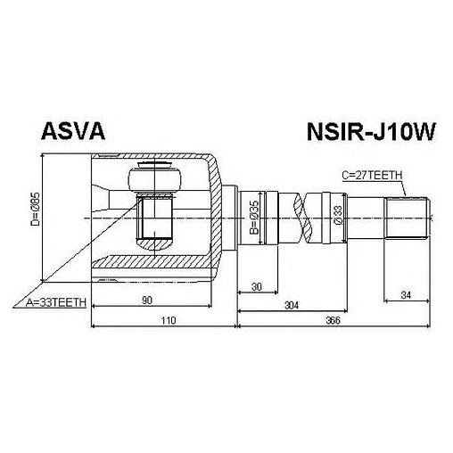 ШРУС внутренний правый 33x35x27 Asva NSIR-J10W