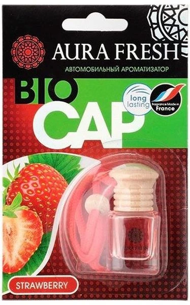 Ароматизатор подвесной (Strawberry/Клубника) AURA FRESH BIO CAP (бутылочка)