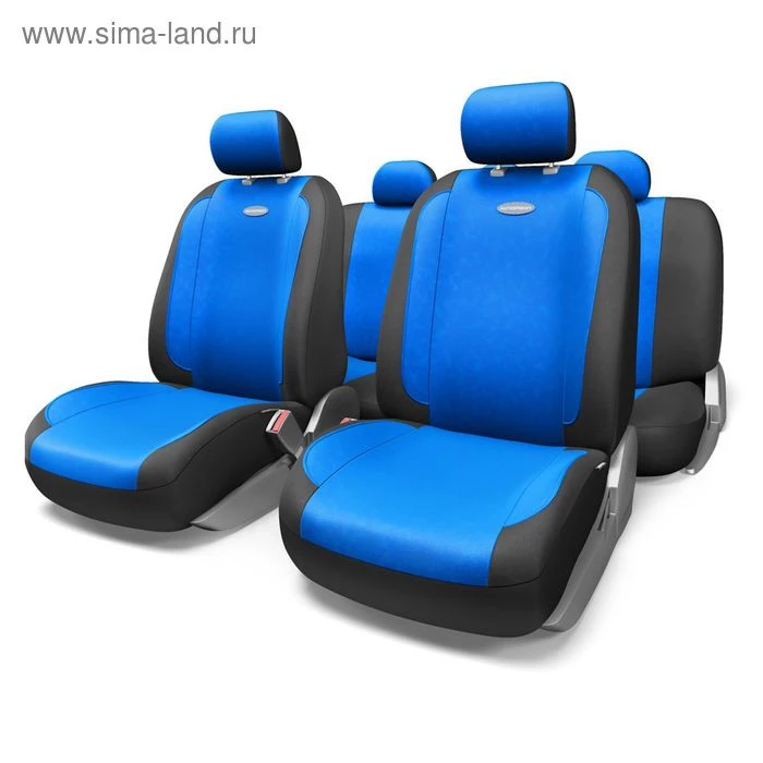 Накидка на сиденье алькантара черный/синий AUTOPROFI (прострочка ромб, противоскользящая подкладка