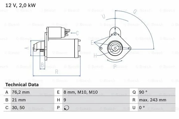 Стартер 12V 2KW BOSCH 0986017300