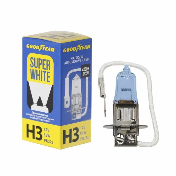 Лампа галогенная GoodYear Super White H3 24V 55W, GY013126, 1 шт