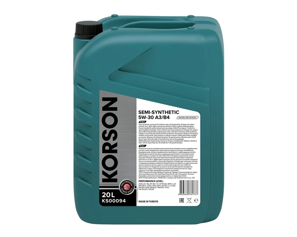 Моторное масло KORSON KS00094 5W-30 A3/B4 полусинтетическое 20 л