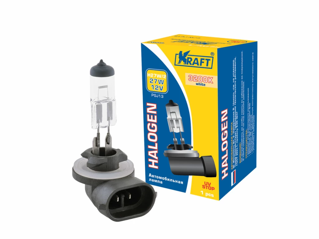 Лампа галогенная Kraft H27W/2 (PGJ13) 12V 27W, KT 700022, 1 шт