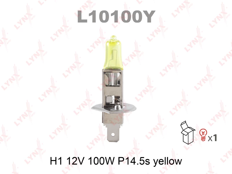 Лампа галогенная LYNXauto H1 12V 100W, L10100Y, 1 шт