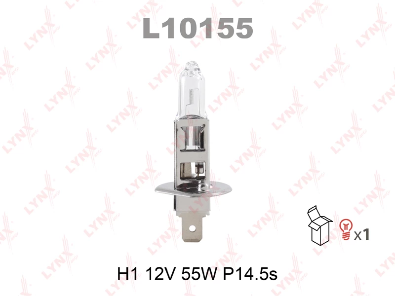 Лампа галогенная LYNXauto H1 12V 55W, L10155, 1 шт
