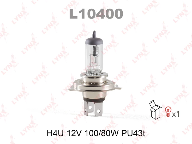 Лампа галогенная LYNXauto H4U 12V 100|80W, L10400, 1 шт