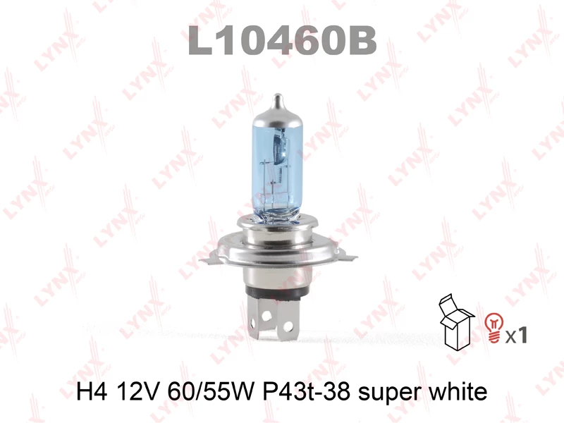 Лампа галогенная H4 12V 55W LYNXauto (SUPER WHITE)