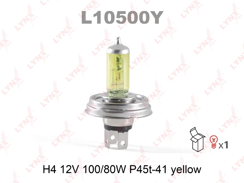 Лампа галогенная LYNXauto H4 12V 100|80W, L10500Y, 1 шт
