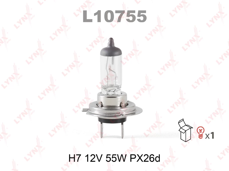 Лампа галогенная LYNXauto H7 (PX26d) 12V 55W, L10755, 1 шт