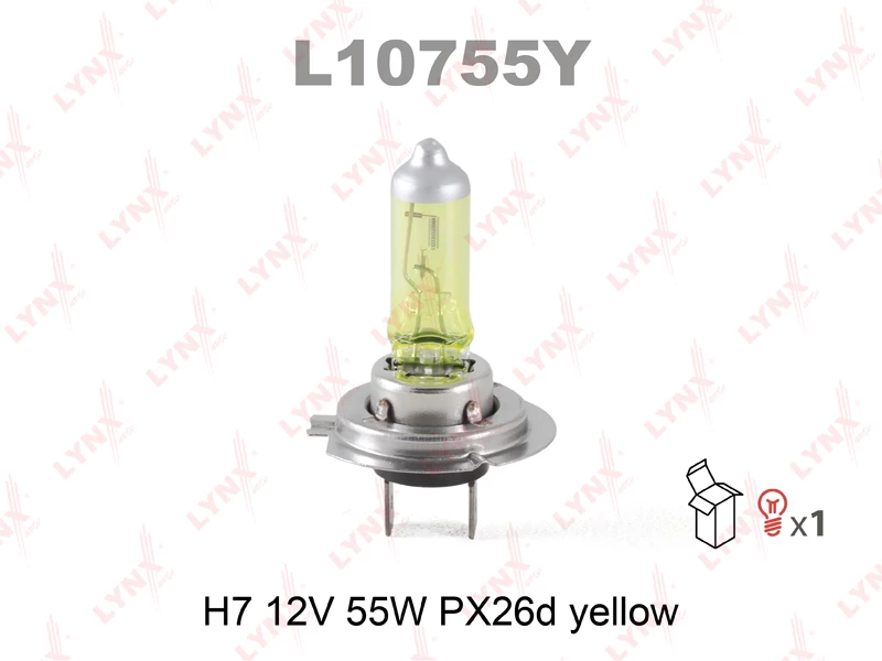 Лампа галогенная LYNXauto H7 (PX26d) 12V 55W, L10755Y, 1 шт