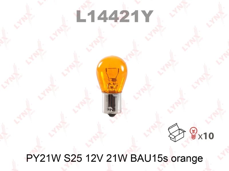 Лампа галогенная LYNXauto PY21W 24V 21W, L14421Y, 1 шт