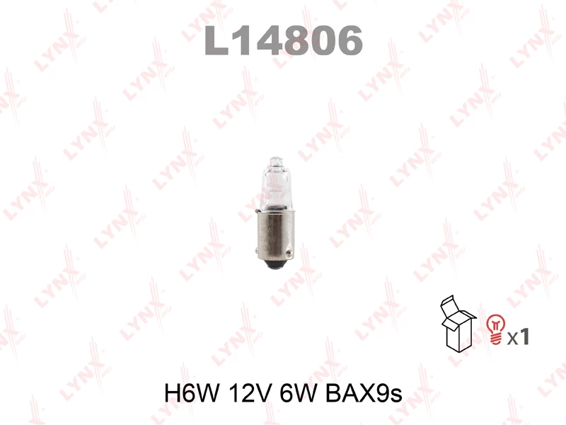 Лампа галогенная LYNXauto H6W 12V 6W, L14806, 1 шт