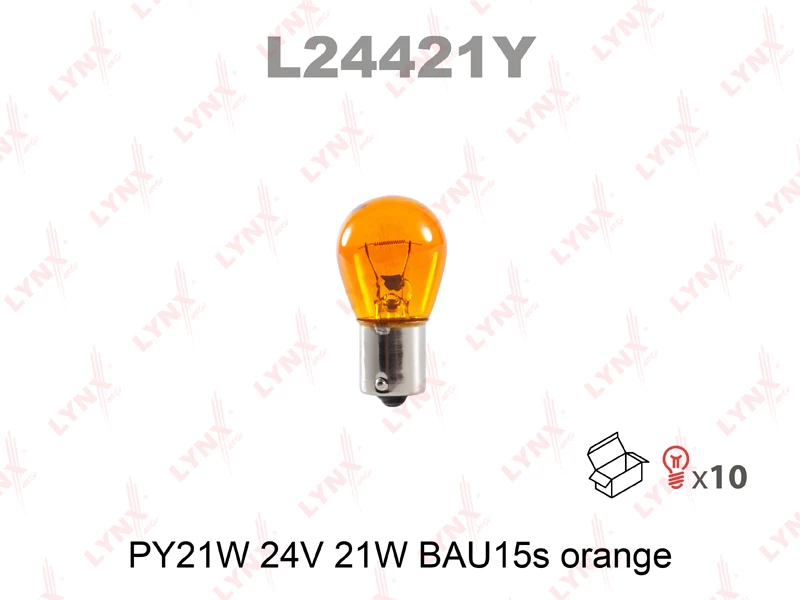 Лампа галогенная LYNXauto PY21W 24V 21W, L24421Y, 1 шт