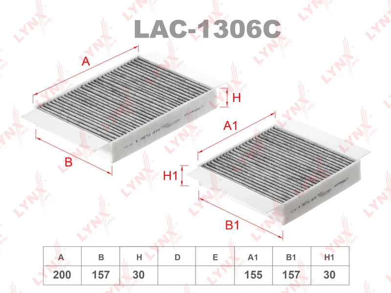 Фильтр салонный угольный (компл. 2шт.) LYNXauto LAC-1306C