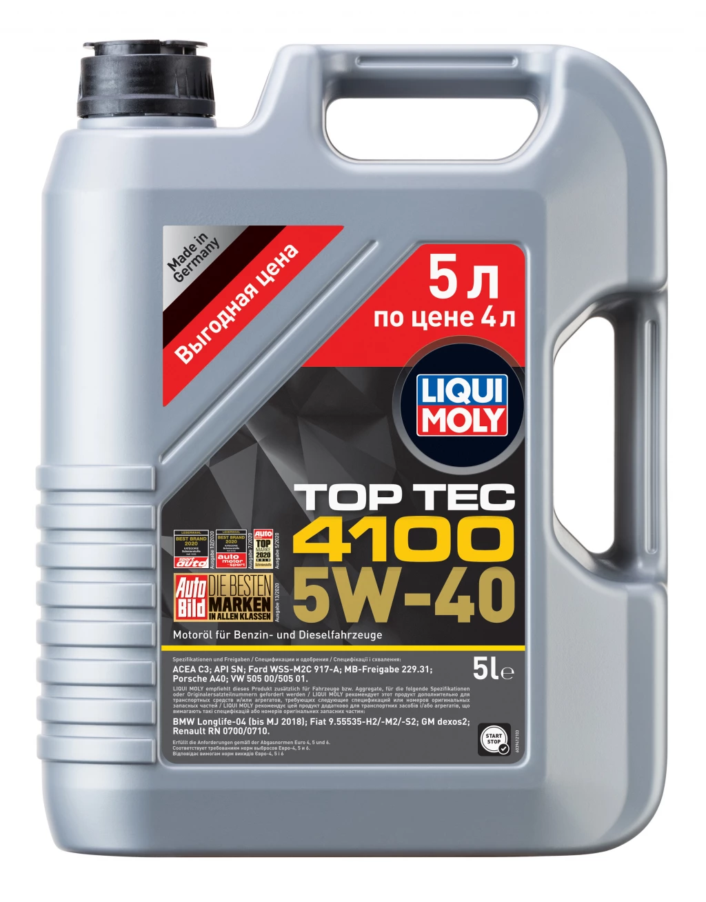 Моторное масло Liqui Moly Top Tec 4100 5W-40 4 л + 1 л