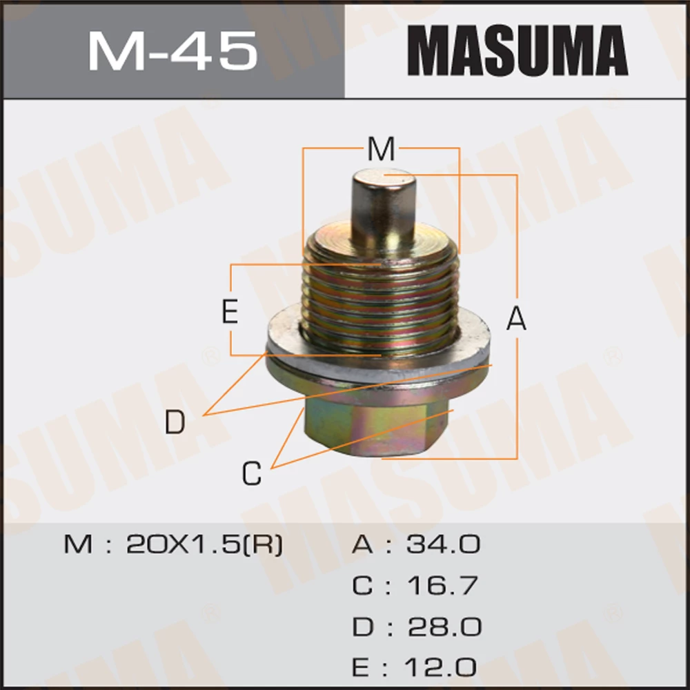 Болт маслосливной С МАГНИТОМ Masuma M-45