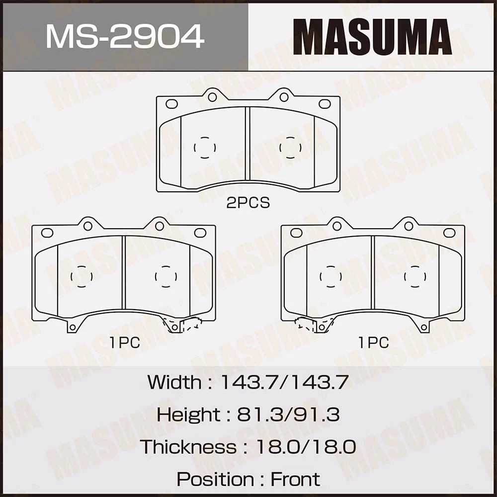 Колодки тормозные дисковые Masuma MS-2904