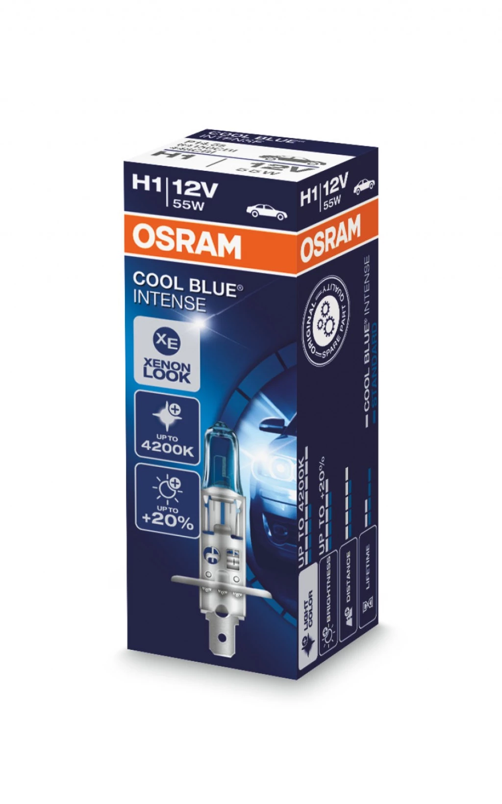 Лампа галогенная Osram Cool blue Intense H1 (P14.5s) 12V 55W, 64150CBI, 1 шт