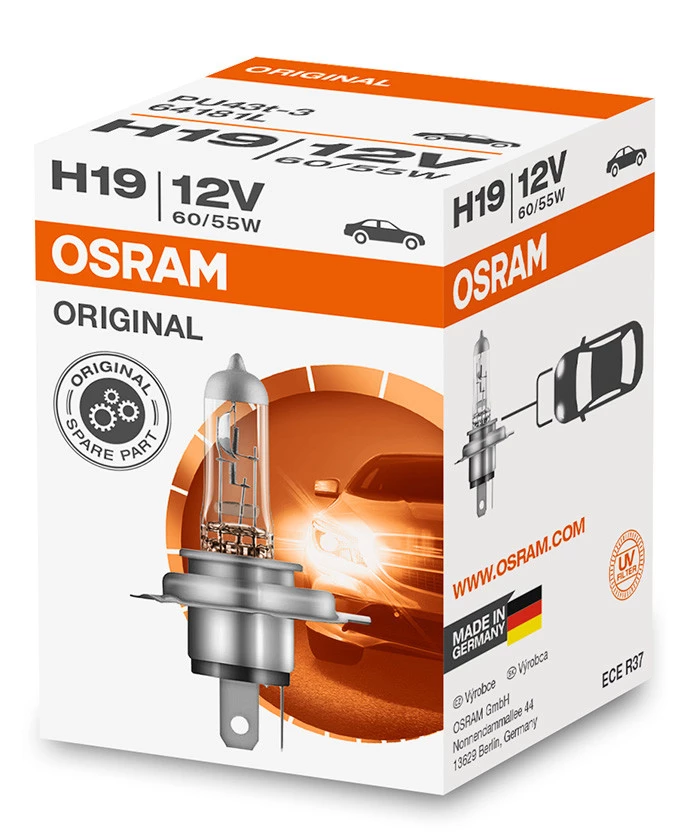 Лампа галогенная Osram H19 12V 60|55W, 64181L, 1 шт