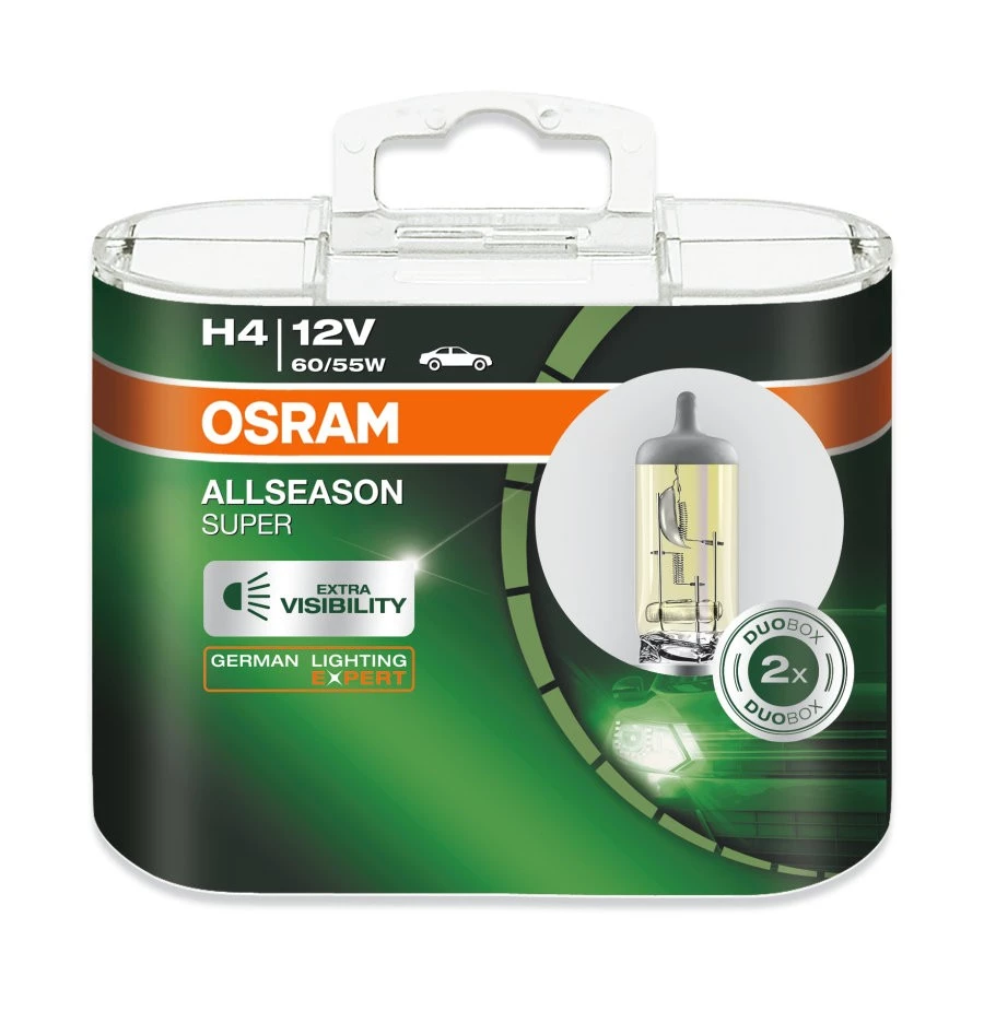 Лампа галогенная Osram Allseason Super H4 (P43t) 12V 60/55W, 64193ALS-HCB, 2 шт