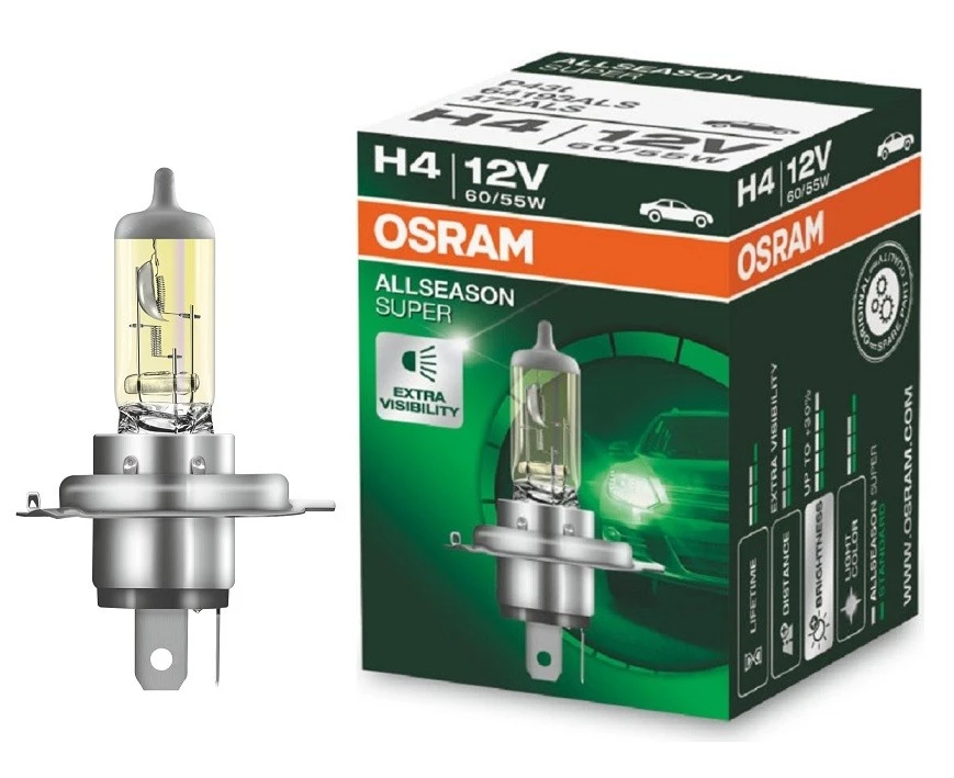 Лампа галогенная Osram Allseason Super H4 (P43t) 12V 60/55W, 64193ALS, 1 шт
