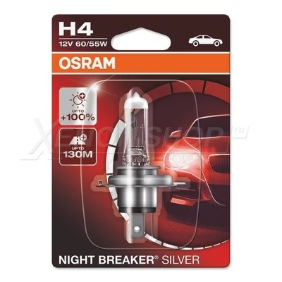 Лампа галогенная Osram Night breaker Silver H4 (P43t) 12V 60/55W, 64193NBS-01B, 1 шт