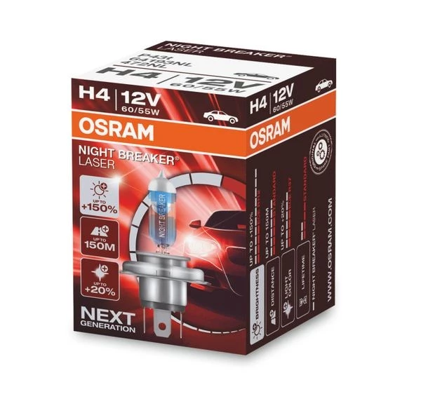 Лампа галогенная H4 12V 60/55W OSRAM Night breaker laser (+150% света) (1 шт.)