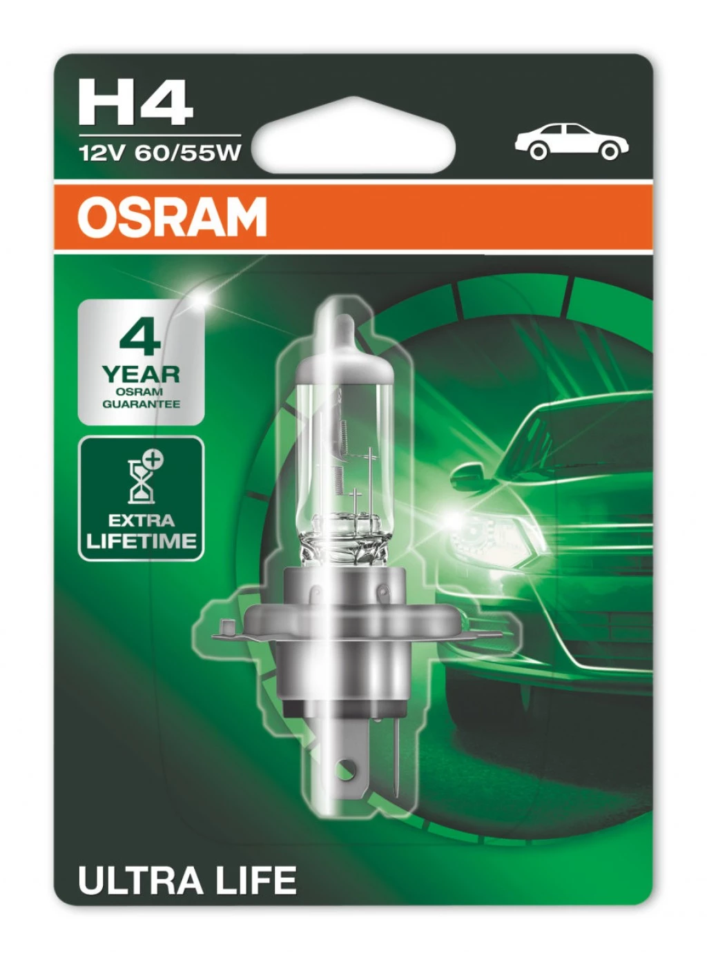 Лампа галогенная Osram Ultra Life H4 (P43t) 12V 60/55W, 64193ULT-01B, 1 шт