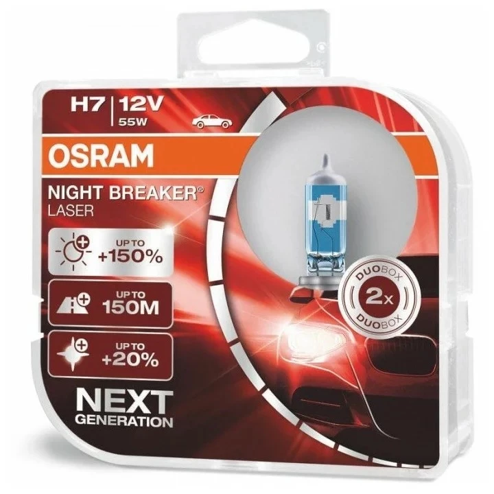Лампа галогенная Osram Night breaker laser H7 (PX26d) 12V 55W, 64210NL-HCB, 2 шт