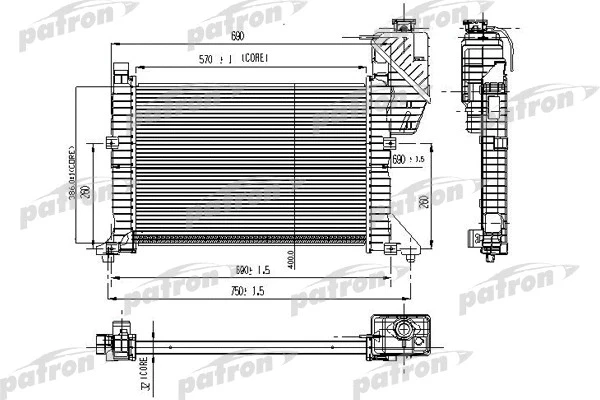 Радиатор системы охлаждения MERCEDES-BENZ: SPRINTER 2.3D, 95-99 Patron PRS3464