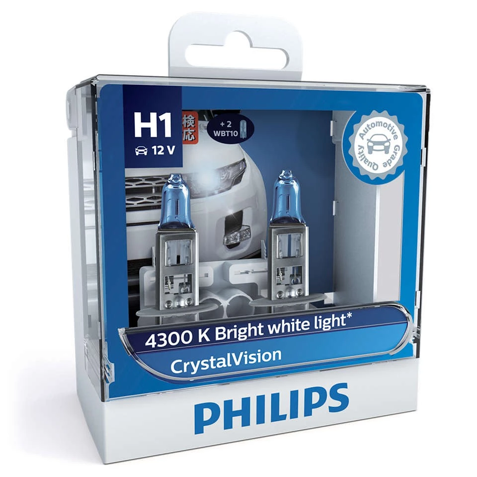 Лампа галогенная Philips Crystal Vision H1 (P14,5s) 12V 55W, 2 лампы H1 (P14,5s), 2 лампы W5W