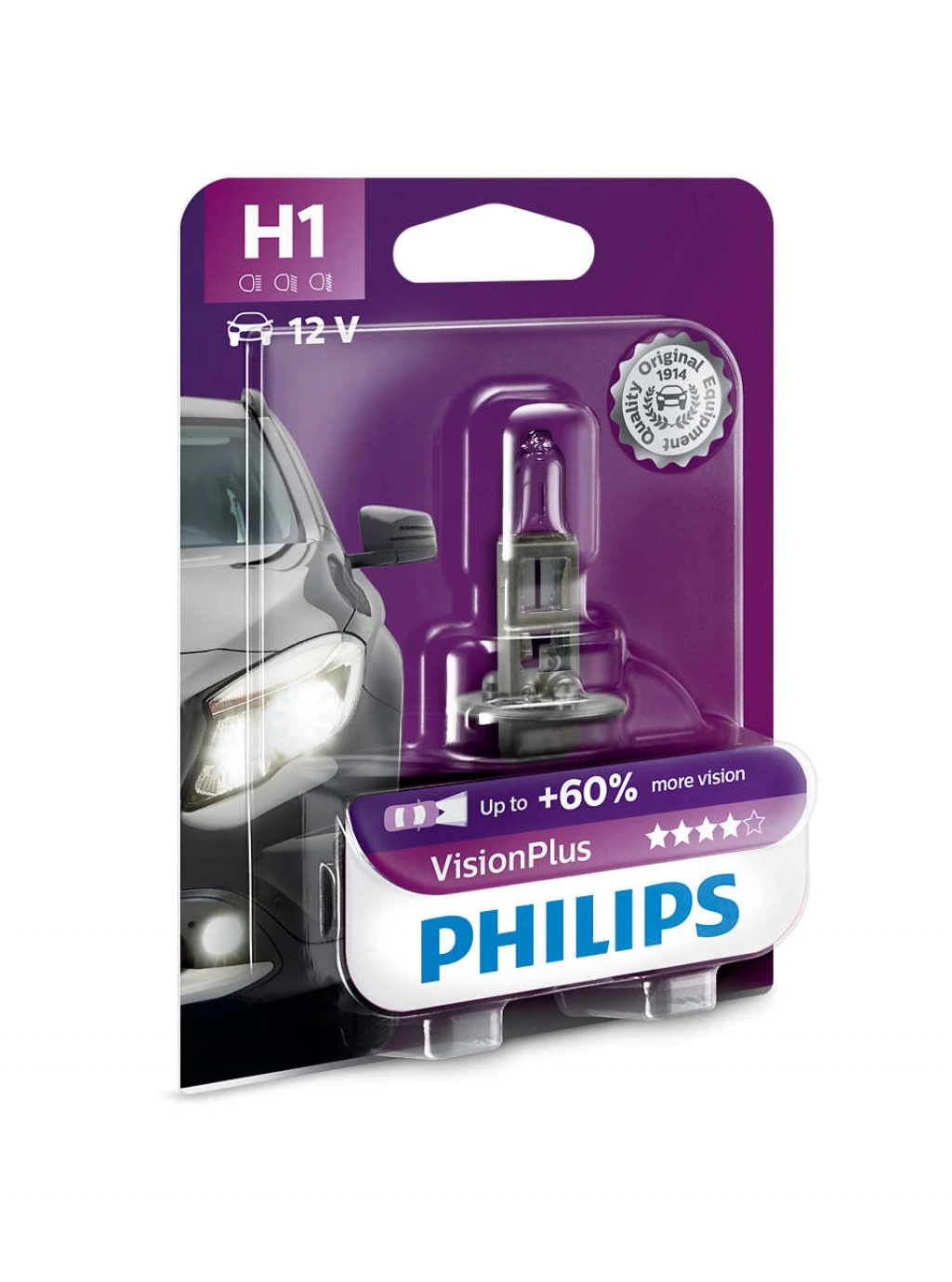 Лампа галогенная Philips Vision Plus H1 (P14.5s) 12V 55W, 12258VPB1, 1 шт