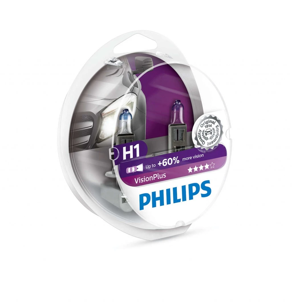 Лампа галогенная Philips Vision Plus H1 (P14.5s) 12V 55W, 12258VPS2, 2 шт