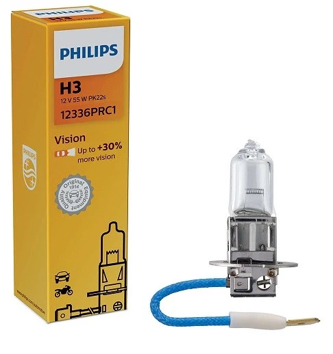 Лампа галогенная Philips Vision H3 (PK22s) 12V 55W, 12336PRC1, 1 шт