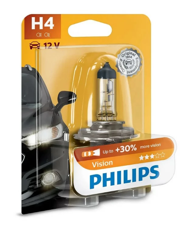 Лампа галогенная Philips Vision H4 (P43t) 12V 60/55W, 12342PRB1, 1 шт