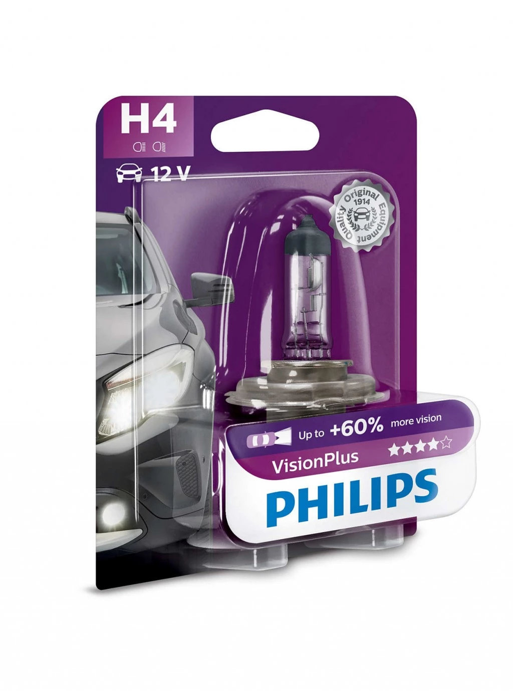 Лампа галогенная Philips Vision Plus H4 (P43t) 12V 60/55W, 12342VPB1, 1 шт