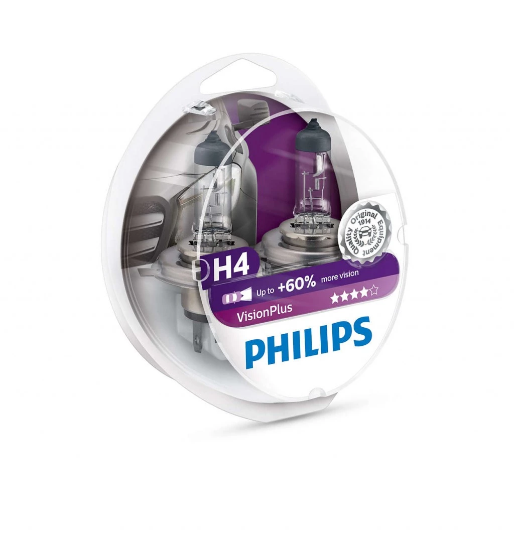 Лампа галогенная Philips Vision Plus H4 (P43t) 12V 60/55W, 12342VPS2, 2 шт