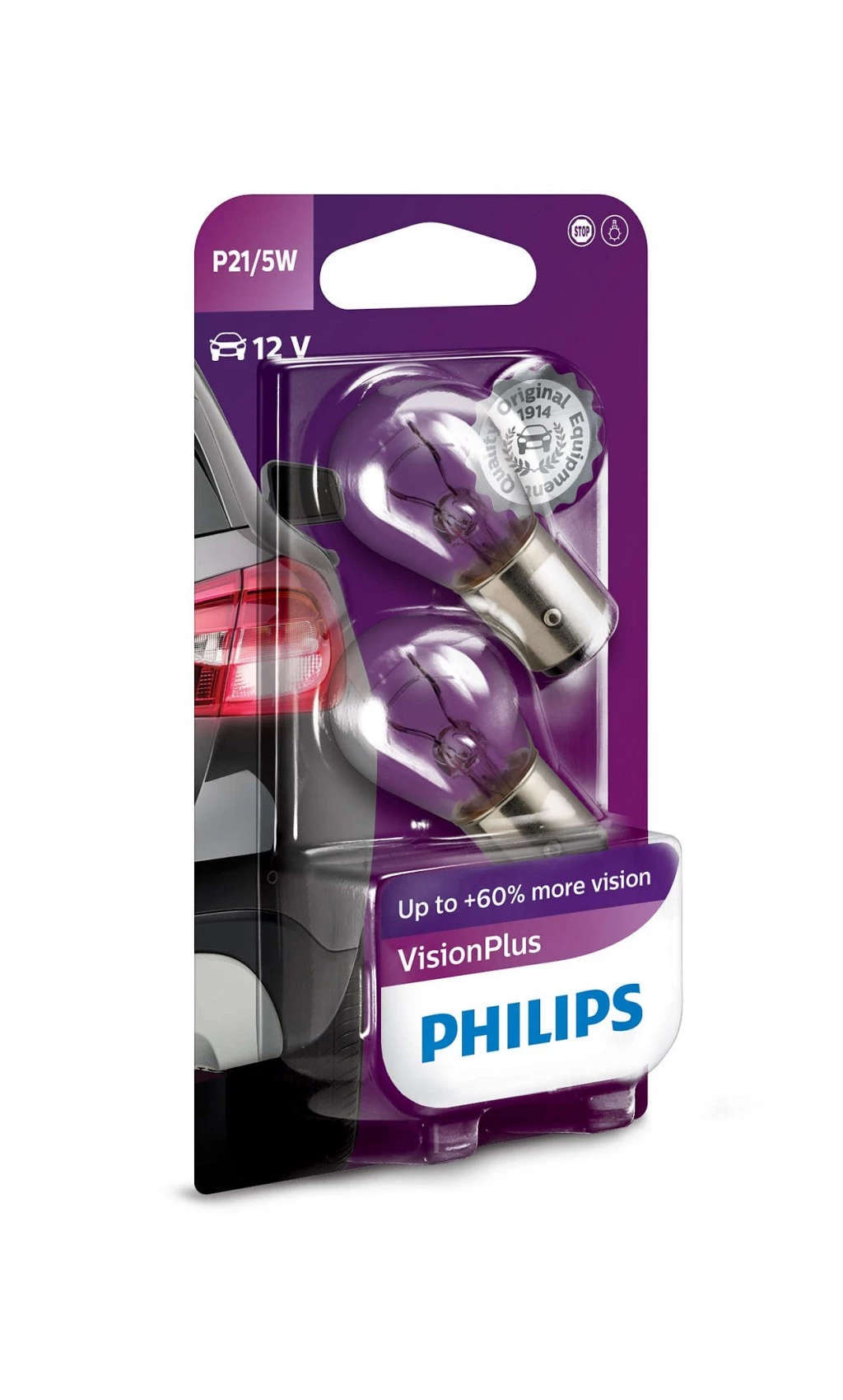 Лампа галогенная Philips Vision Plus P21/5W (BAY15d) 12V 21/5W, 12499VPB2, 2 шт