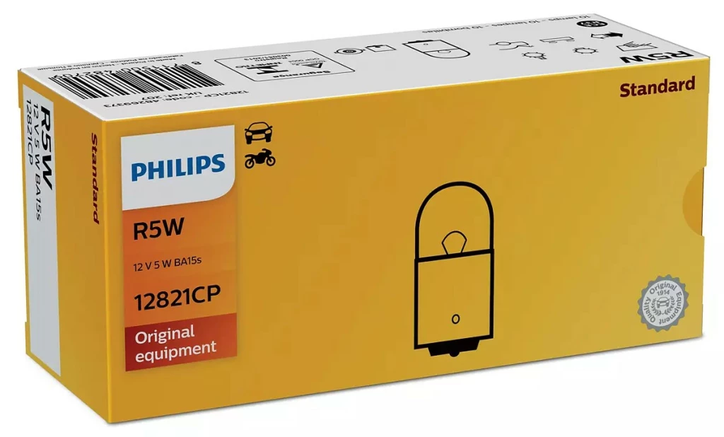 Лампа галогенная Philips Vision R5W (BA15s) 12V 5W, 12821CP, 1 шт