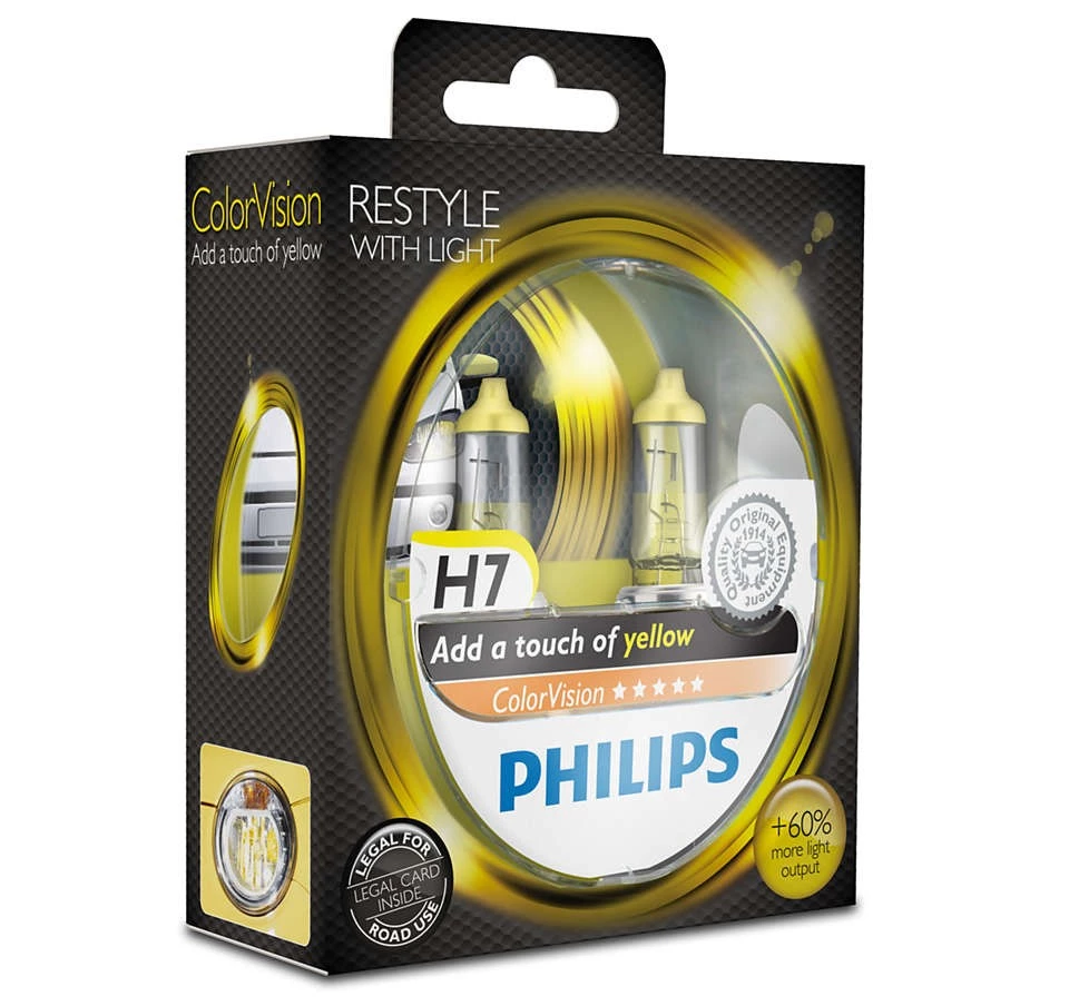 Лампа галогенная Philips Color Vision H7 (PX26d) 12V 55W, 12972CVPYS2, 2 шт
