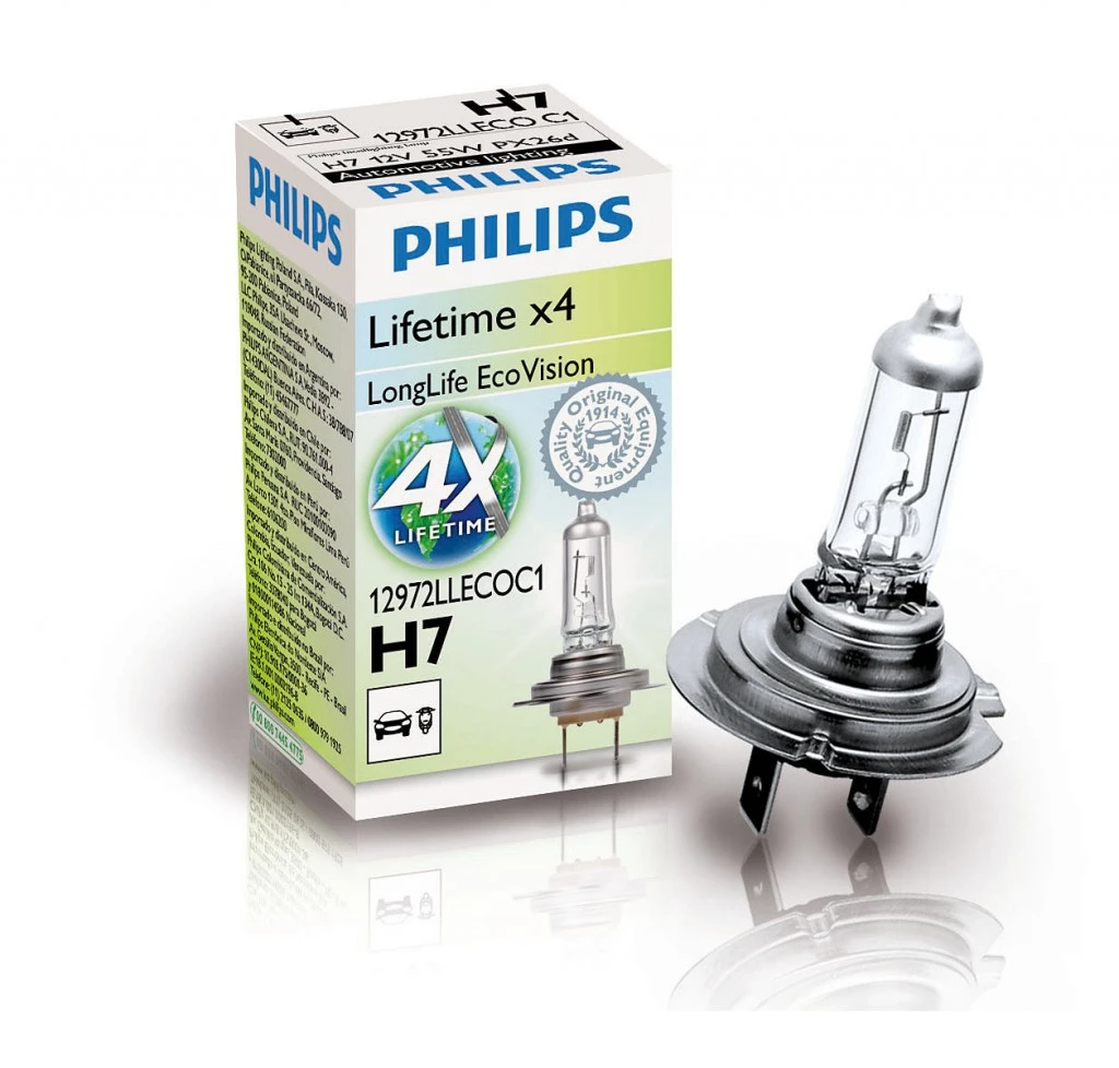 Лампа галогенная Philips LongLife EcoVision H7 (PX26d) 12V 55W, 12972LLECOC1, 1 шт