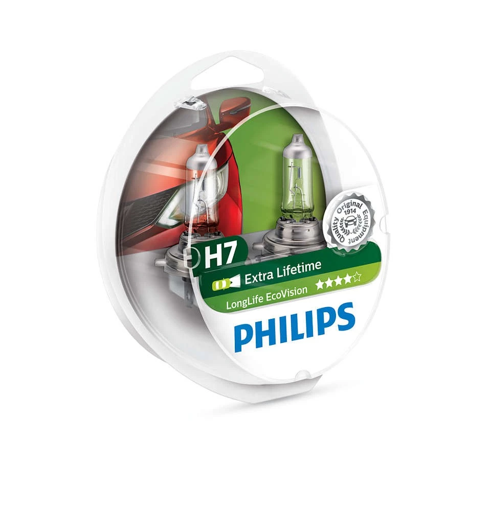 Лампа галогенная Philips LongLife EcoVision H7 (PX26d) 12V 55W, 12972LLECOS2, 2 шт