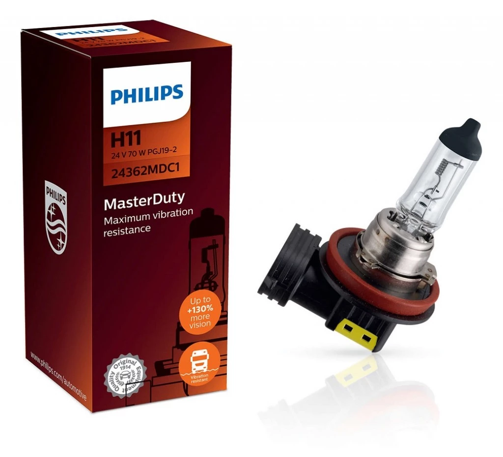 Лампа галогенная Philips MasterDuty H11 (PGJ19-2) 24V 70W, 24362MDC1, 1 шт