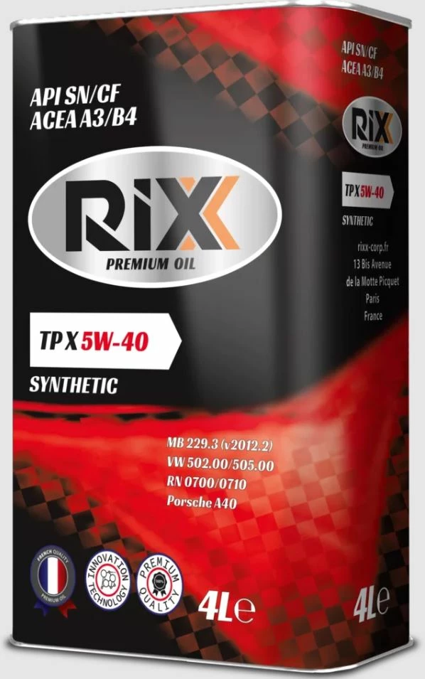 Моторное масло RIXX TP X 5W-40 синтетическое 4 л