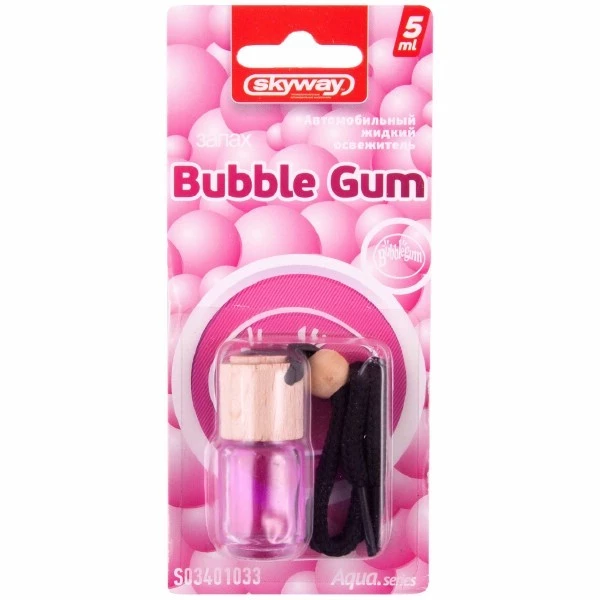 Ароматизатор подвесной (Bubble Gum) (6 мл) SKYWAY Aqua.series (бутылочка с деревяной крышкой)