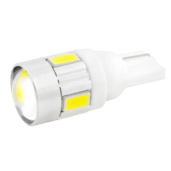 Лампа подсветки светодиодная T10 12V SKYWAY (6 SMD диодов, 1-контактная, с линзой, белая)